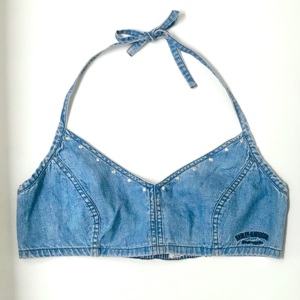 VTG Harley Davidson Denim Halter Top